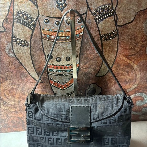 Fendi Handbags - Authentic Fendi Black Zucchino Canvas Mini Mama Shoulder Bag